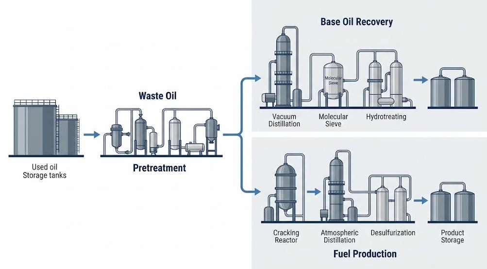 Industrial waste oil recycling process flow