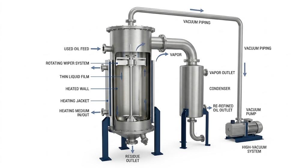 Vacuum thin-film distillation for base oil recovery