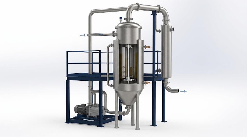 Vacuum thin-film evaporator for used oil re-refining